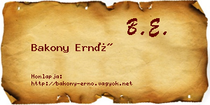 Bakony Ernő névjegykártya